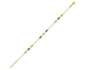 14K Yellow Gold Hexagon Turquoise Inlay Links Bracelet image