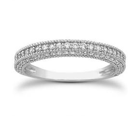 Fancy Pave Diamond Milgrain Wedding Ring Band in 14k White Gold (90179)