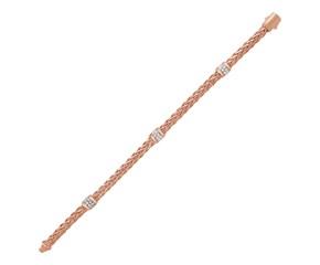 Polished Woven Rope Bracelet with Diamond Accents in 14k Rose Gold