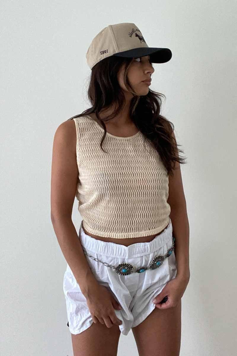 Sleeveless Mesh Detail Back Tie Tank (C2698T)