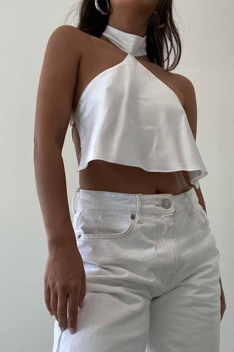 Satin Halter Open Back Top (C3509T)