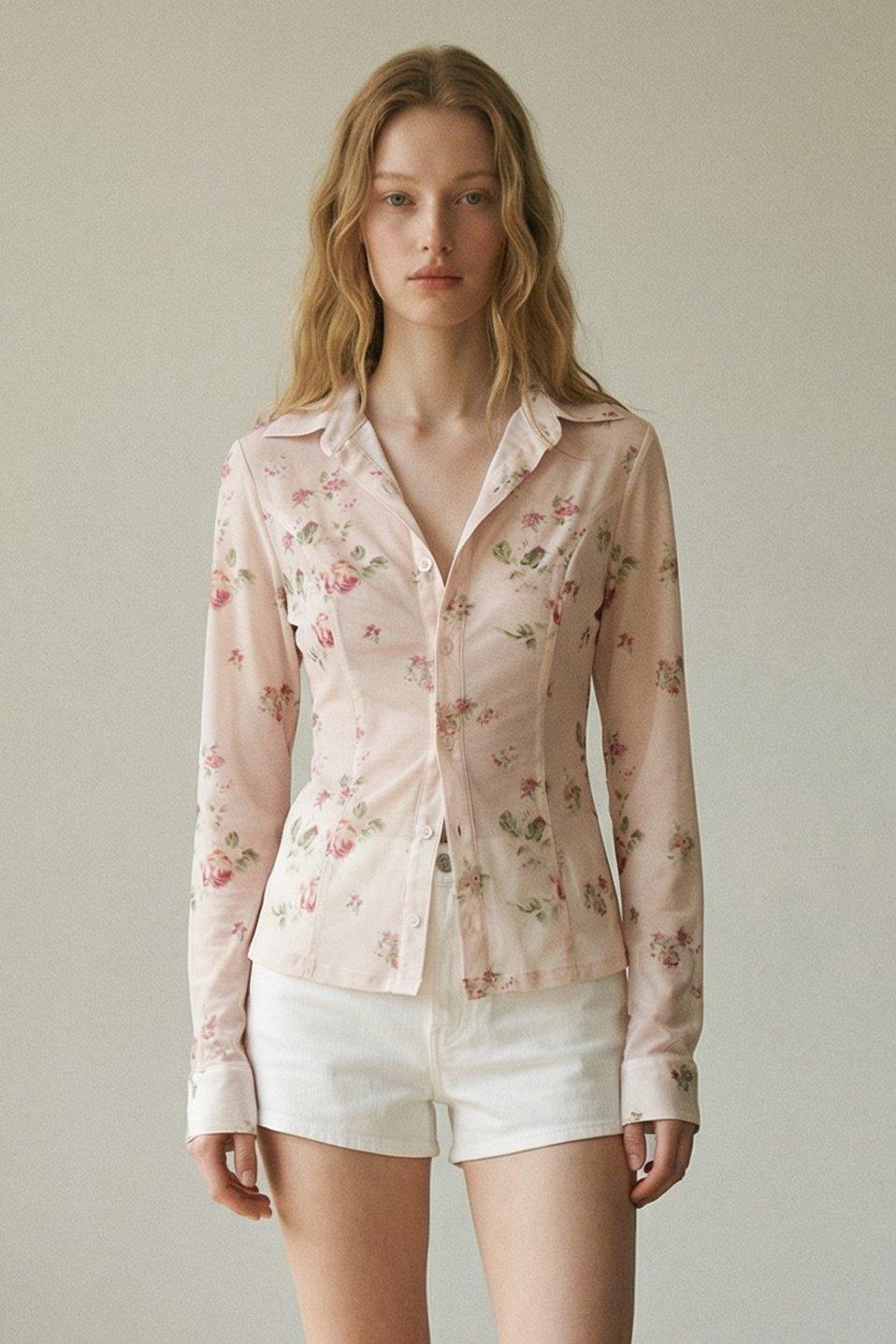 Floral Mesh Long Sleeve Top (C6209T) image