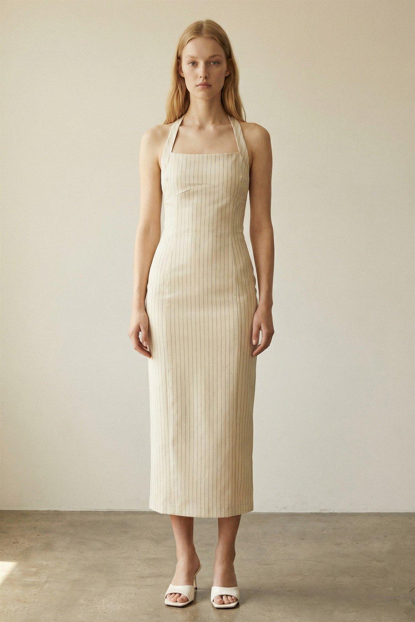 Striped Halter Midi Dress (C5760D) image