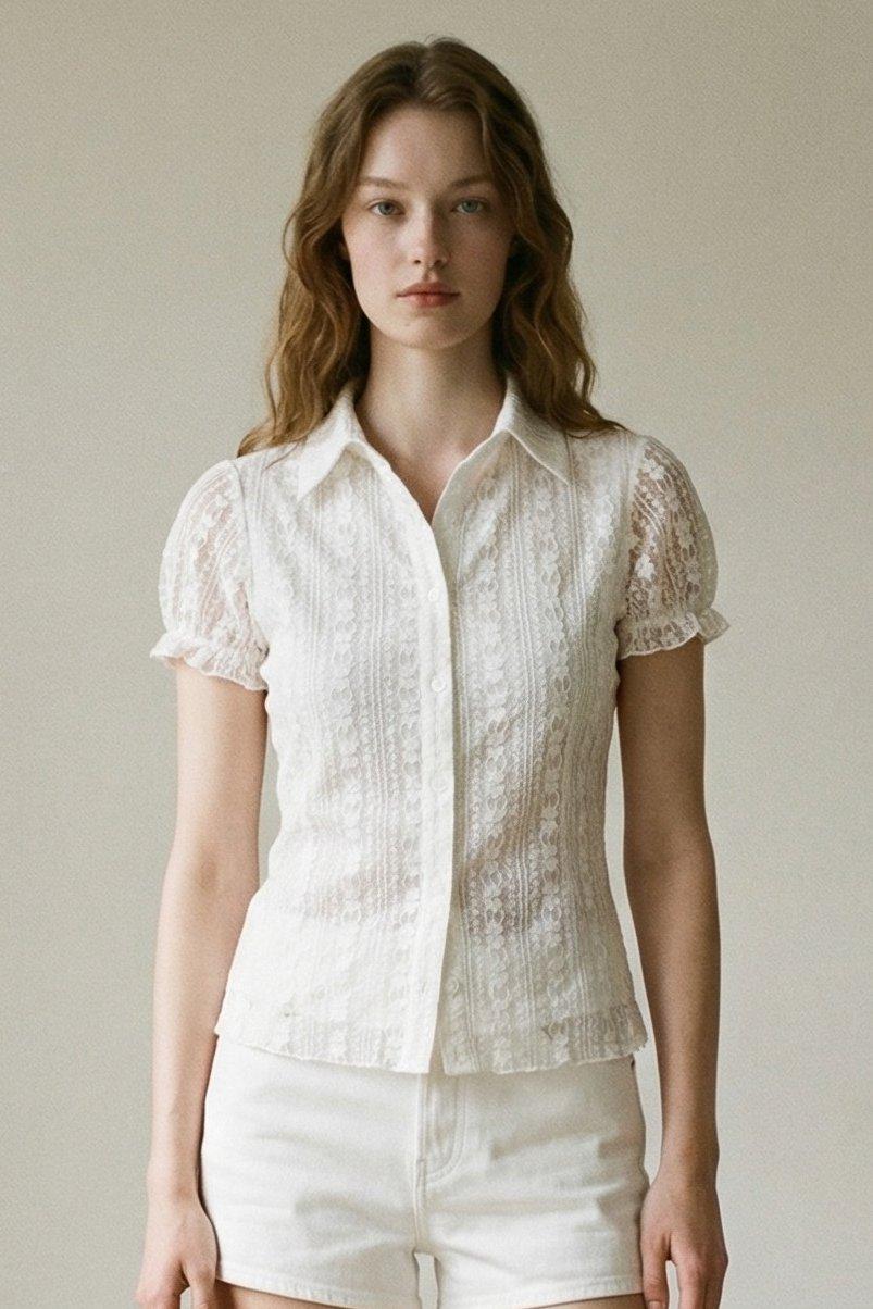 Floral Lace Denim Blouse (C6516T) image