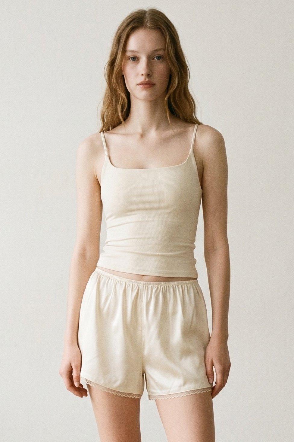 Satin Lace Trim Shorts (C6649P) image