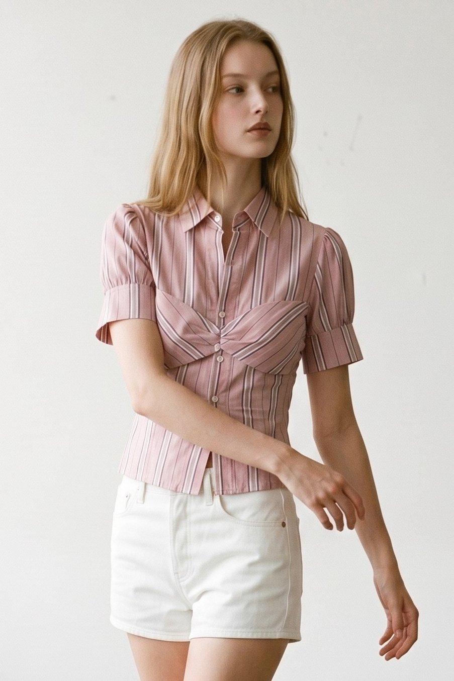 Striped Denim Cotton Blouse (C6771T)