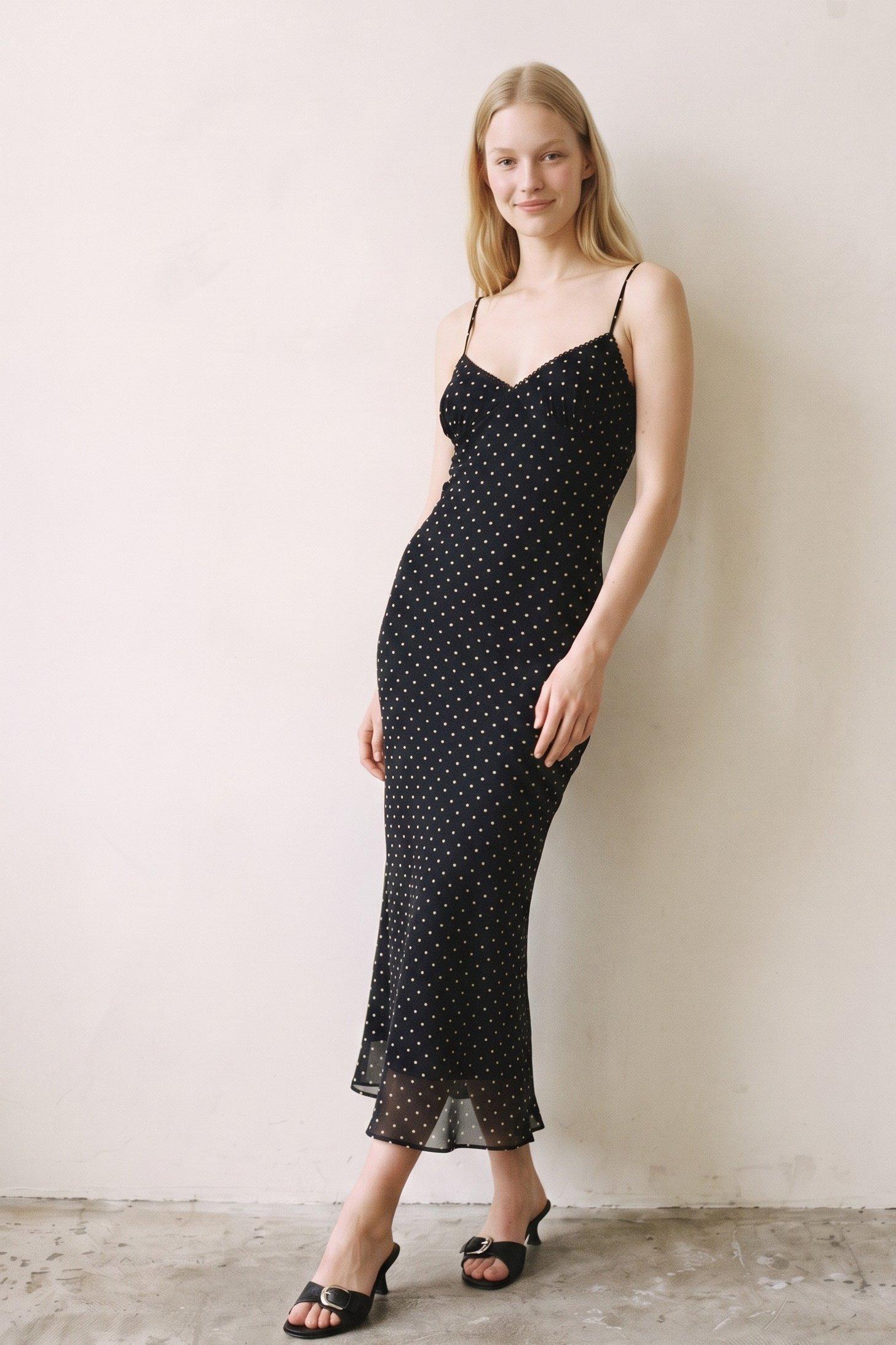 Slip-Style Maxi Dress (Polka Dot V-Neck Cami Maxi Dress) image