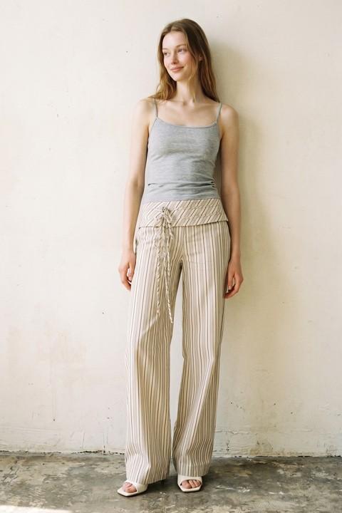 Effortlessly Chic And Fashion-Forward Pair Of Striped Wide-Leg Pants (Striped Folded Waist Wrap Pants) image