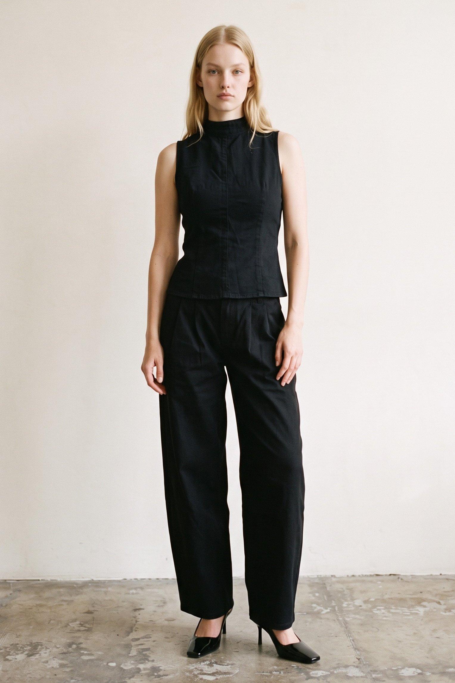 Denim Halter Keyhole Two-Piece Set (Denim Halter Neck Tie Top and Pants Set) image