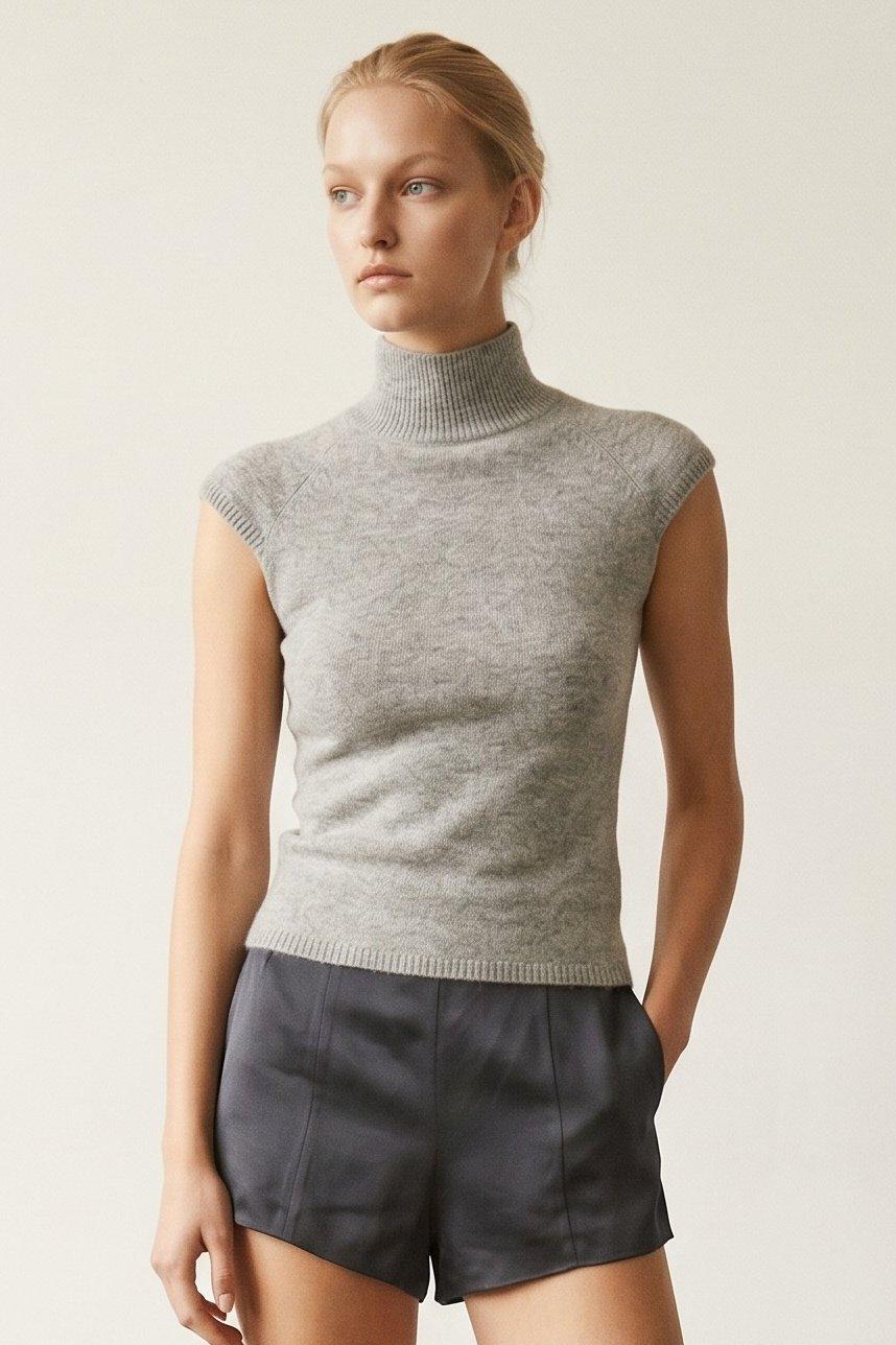 Ribbed Knit Fitted Top (Giselle Knit Top – Brushed Knit High Neck Cap Sleeves Top) image