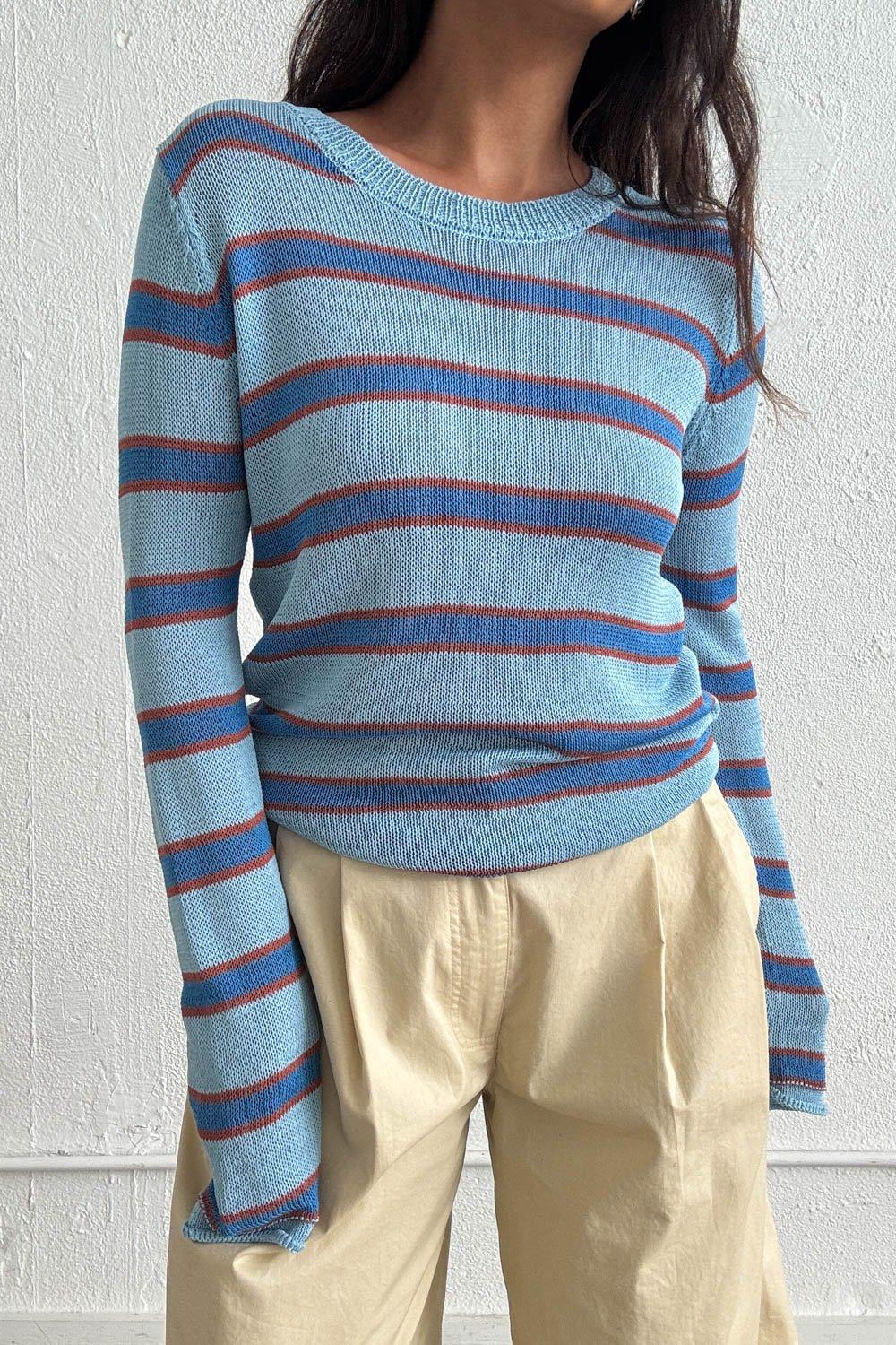 Lightweight Knit Jumper (Lightweight Striped Round Neck Sweater) image