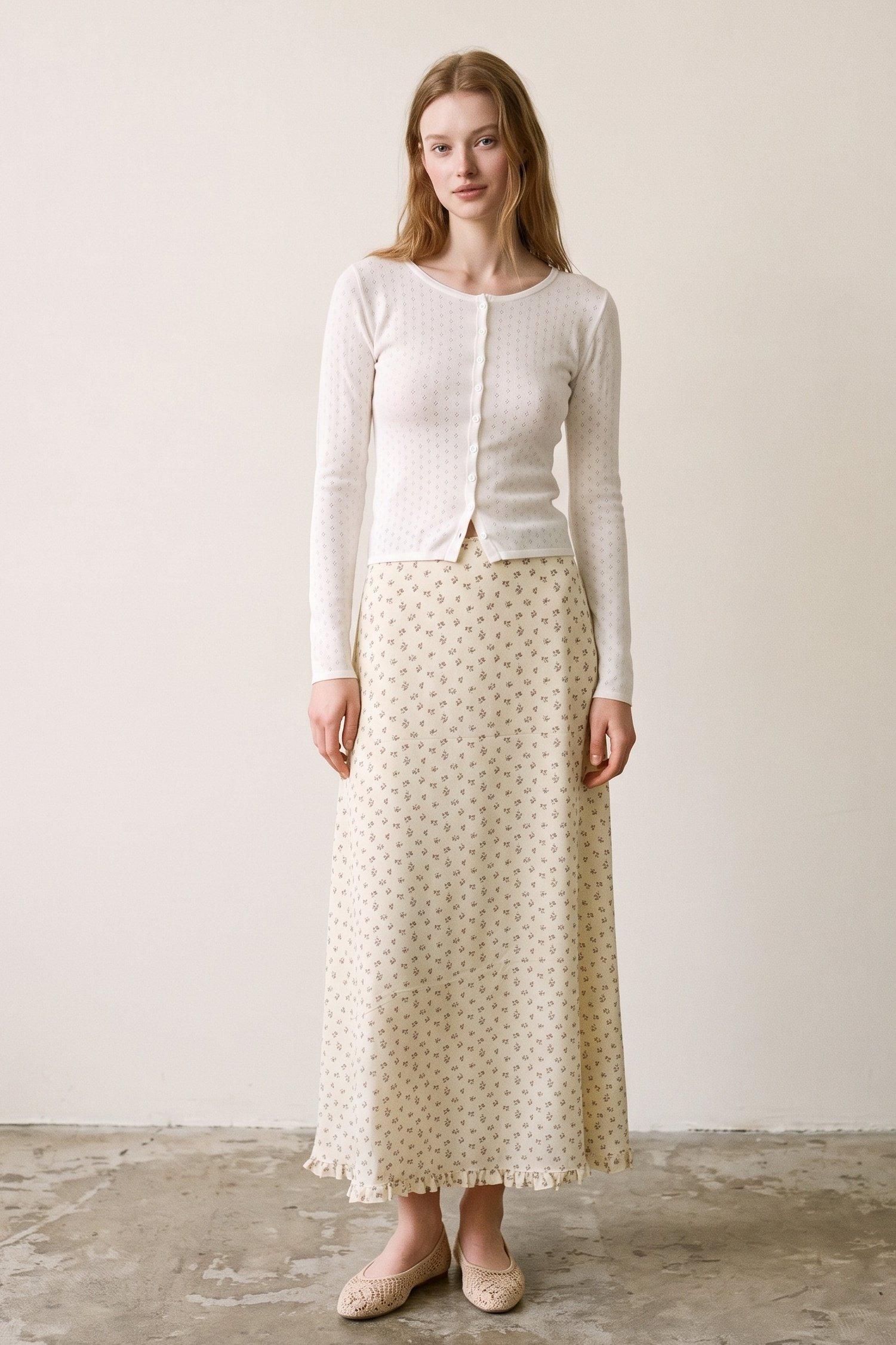 Floor-Length Maxi Skirt (Floral Printed Ruffle Hem Skirt) image