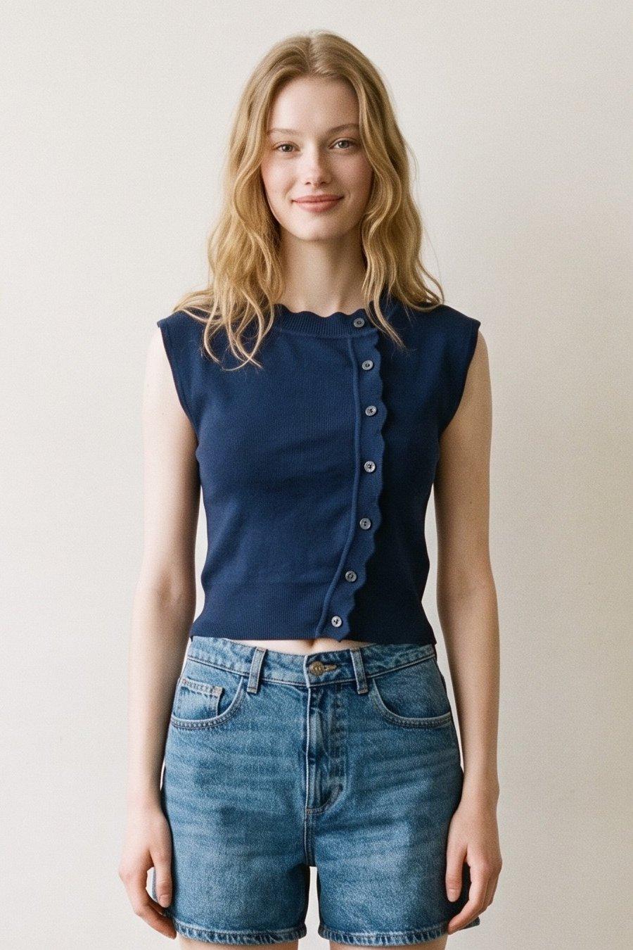 Sleeveless Knit Top (Asymmetrical Front Closure Knit Top) image