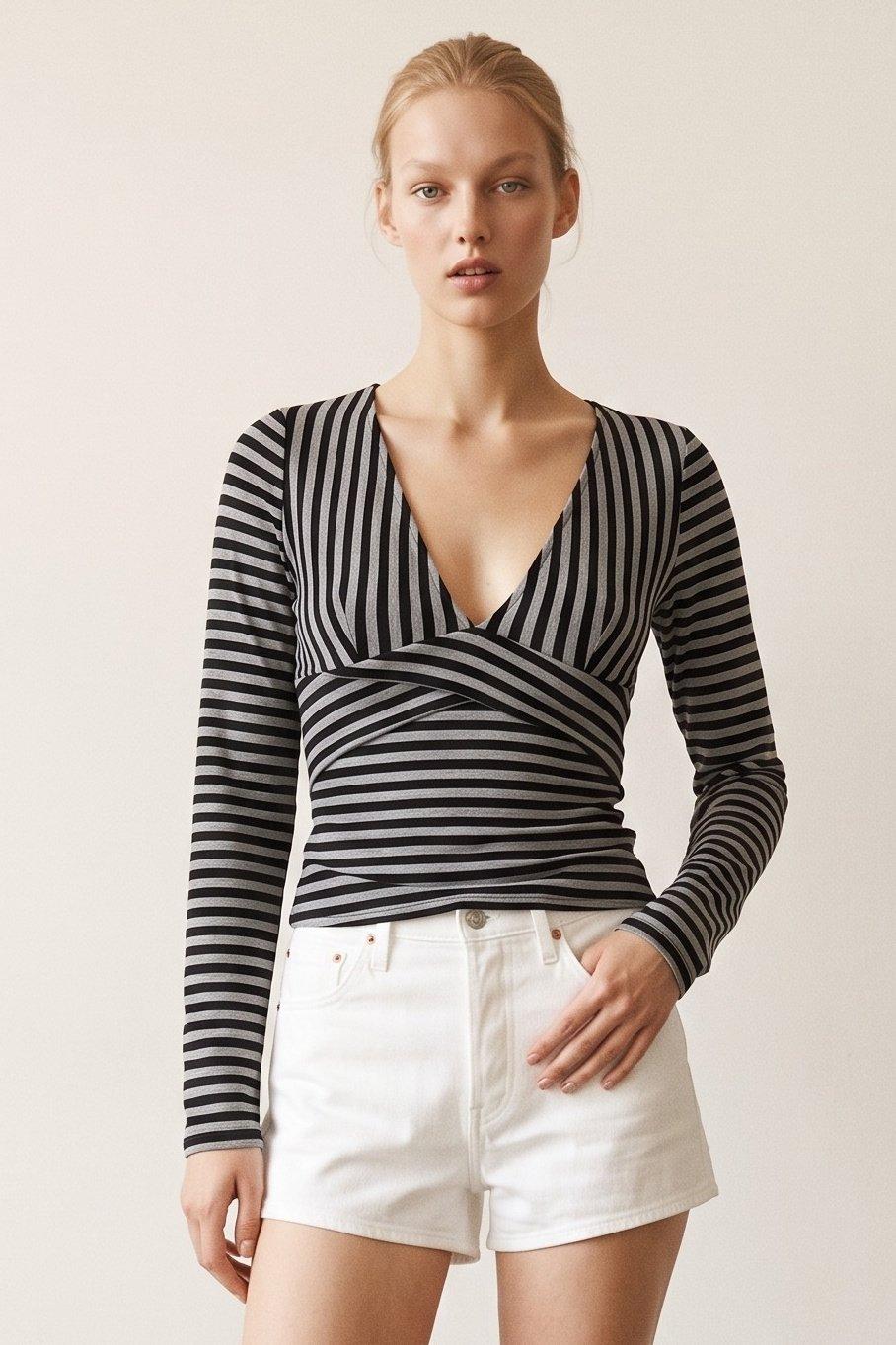 Striped Long Sleeve Top (Striped Long Sleeves Top W/ Wrap Detail) image