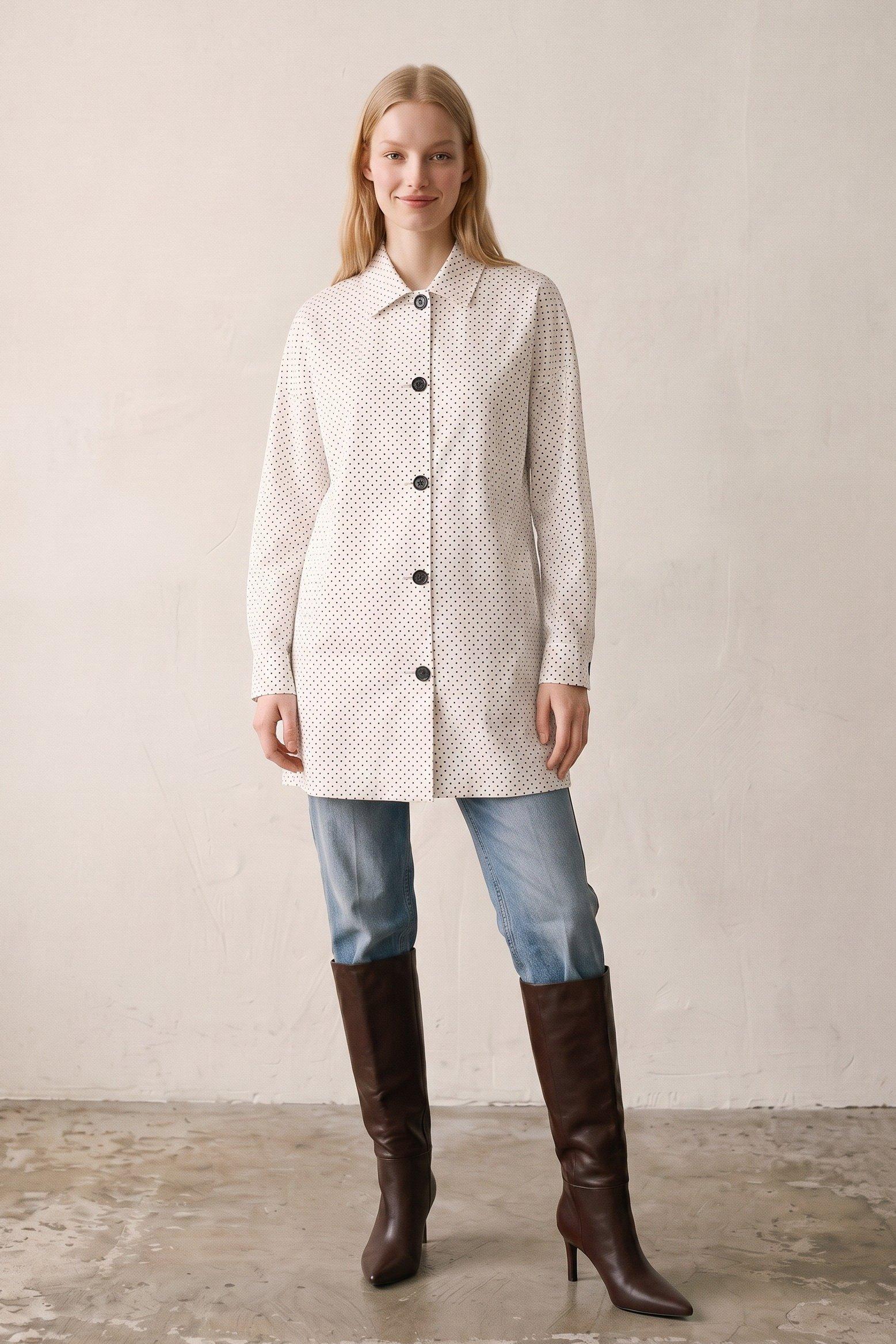 Longline Coat (Polka Dot Printed Linen Coat) image