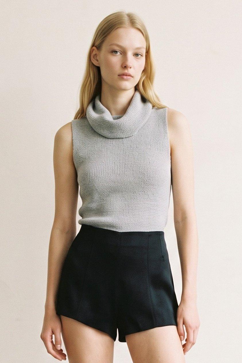 Knit Fitted Sleeveless Pants (Textured Knit Sleeveless Turtleneck Top) image