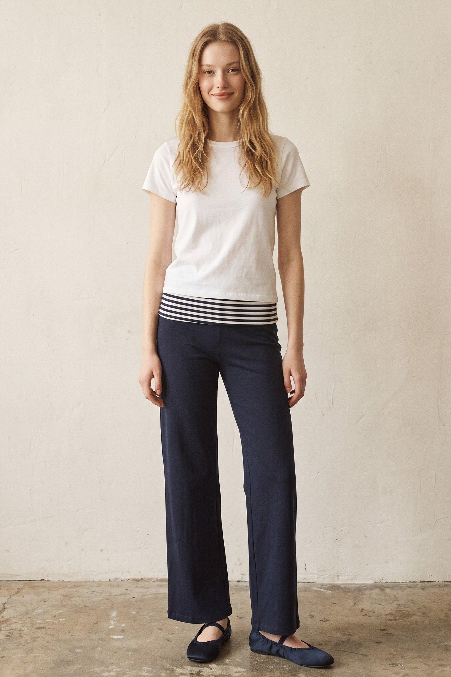 Straight Leg Pants (Contrast Foldover Waistband Pants) image
