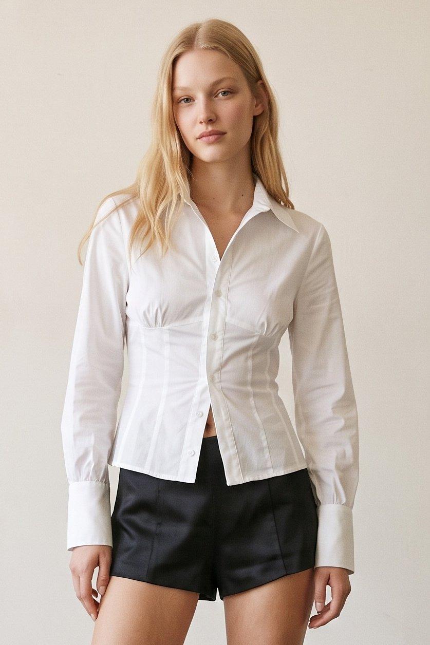 Button-Down Shirt (Corset Waist Long Sleeves Button Down Shirt) image