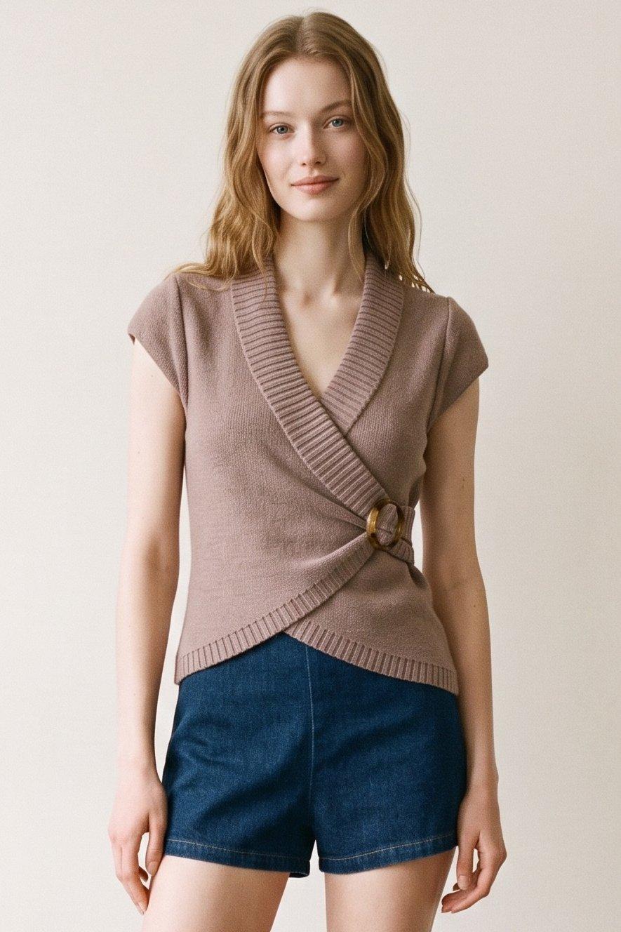 Knit Top (Crossover Buckle Detailed Knit Top) image