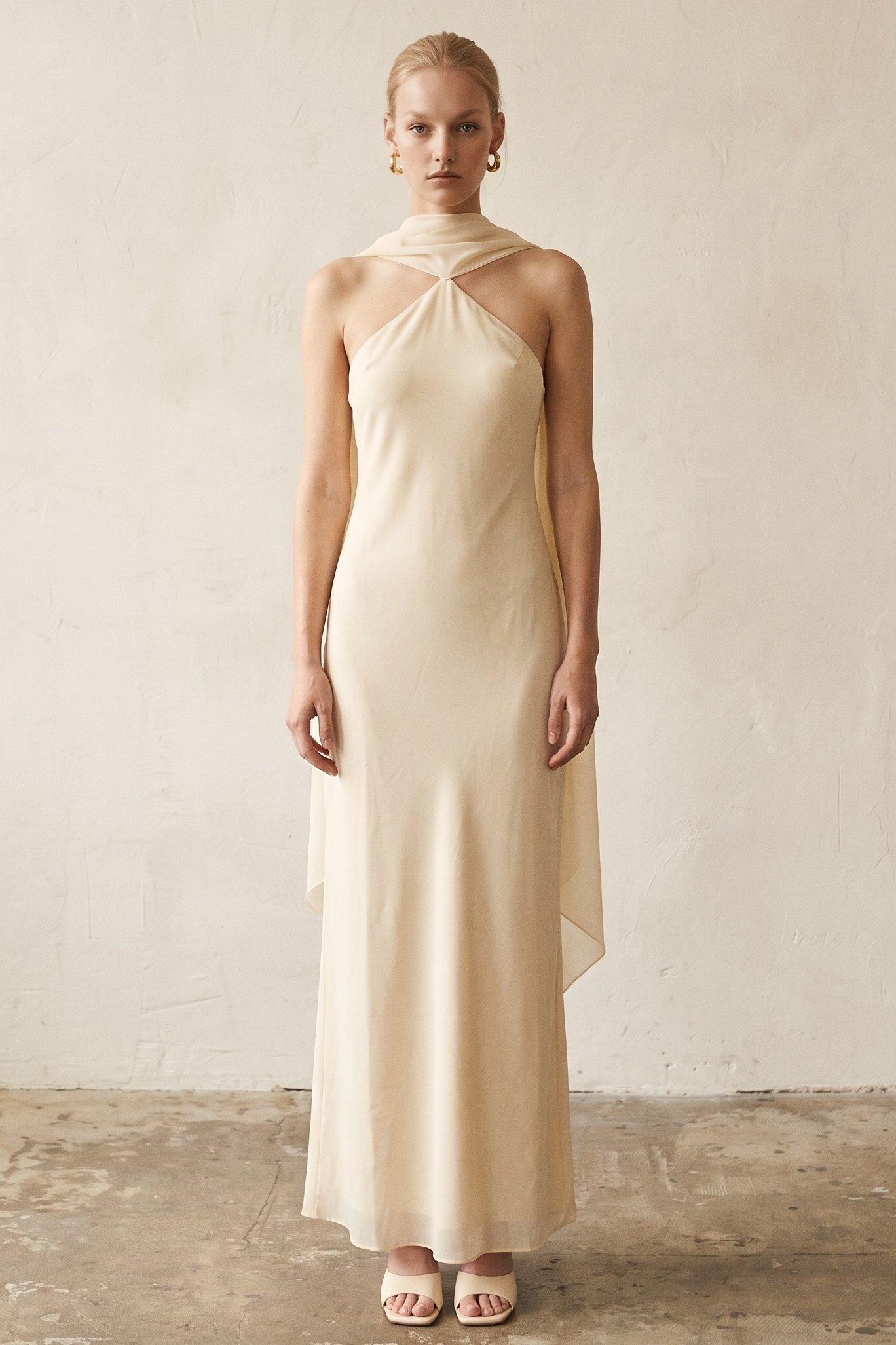 Statement Maxi Dress (Chiffon Halter Neck Long Strap Maxi Dress) image