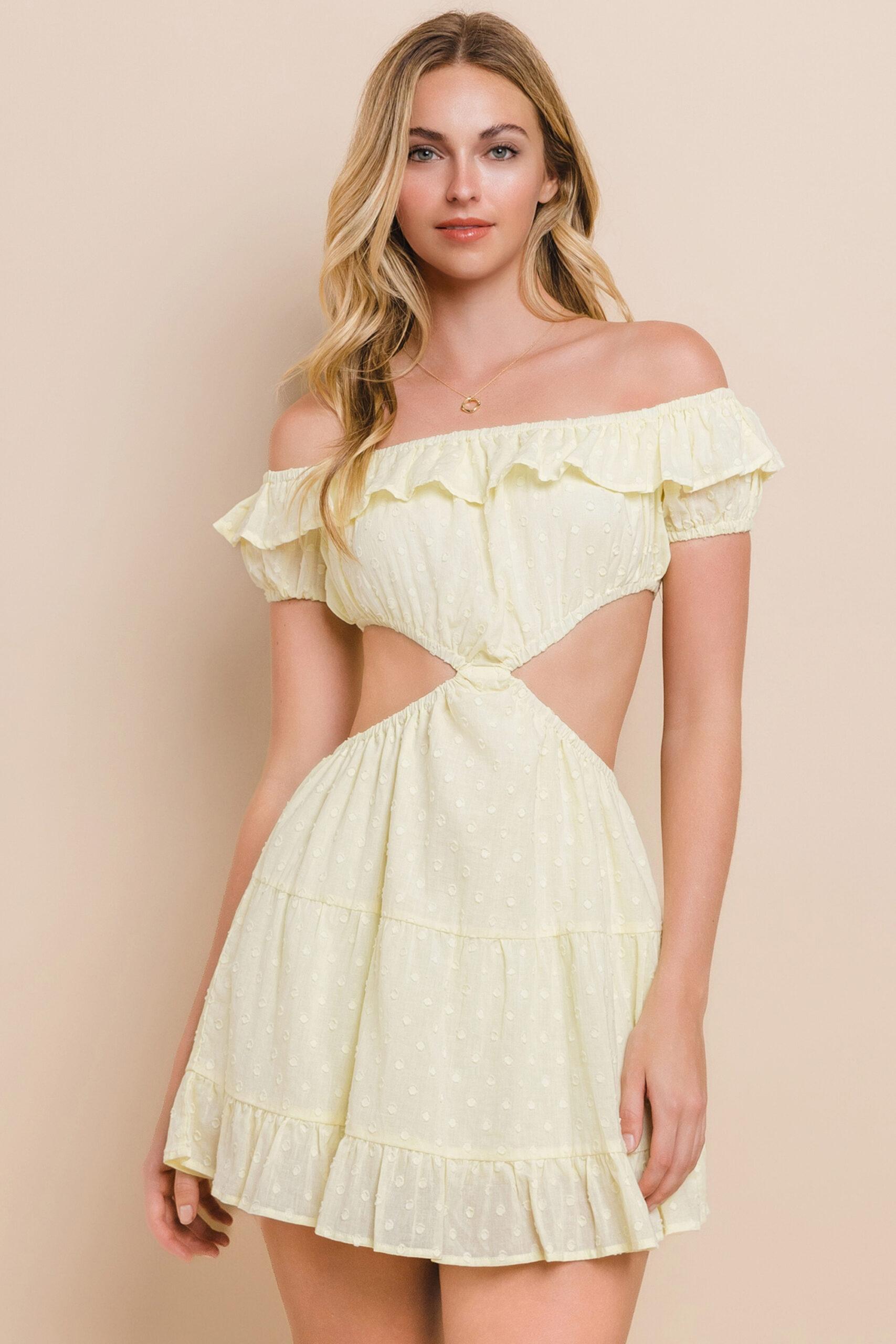 MD1002 - Off shoulder dobby spot dress image