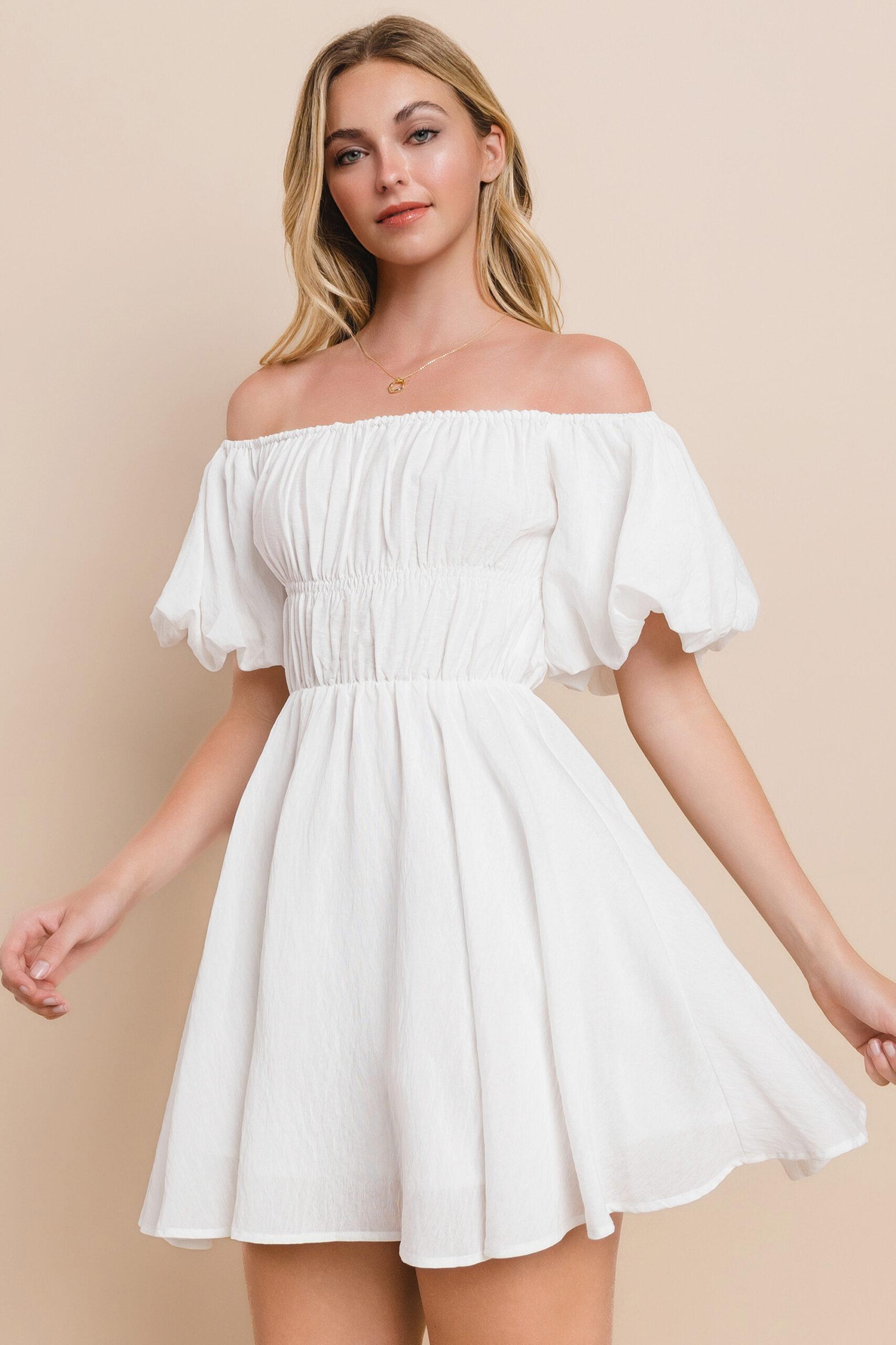 MD1029 - Puff sleeve off shoulder dress