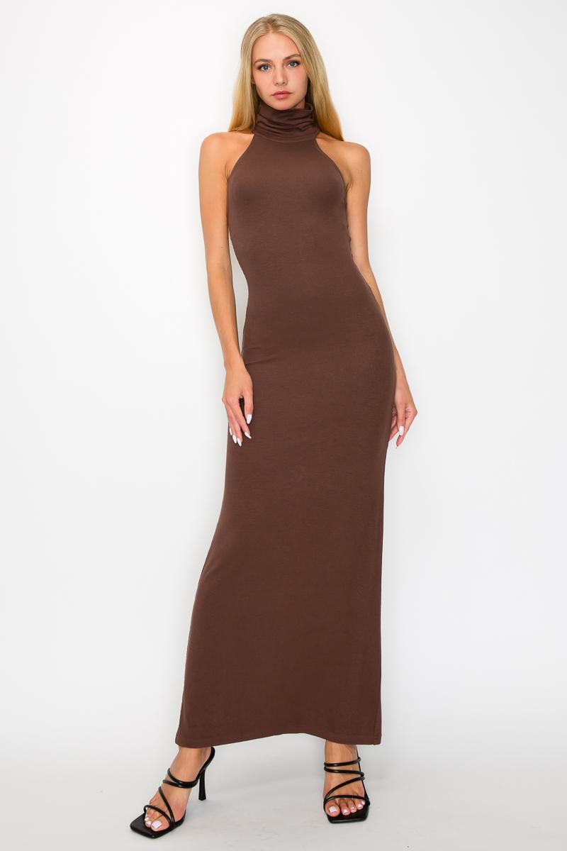 MD1225 - Ribbed turtleneck maxi dress image