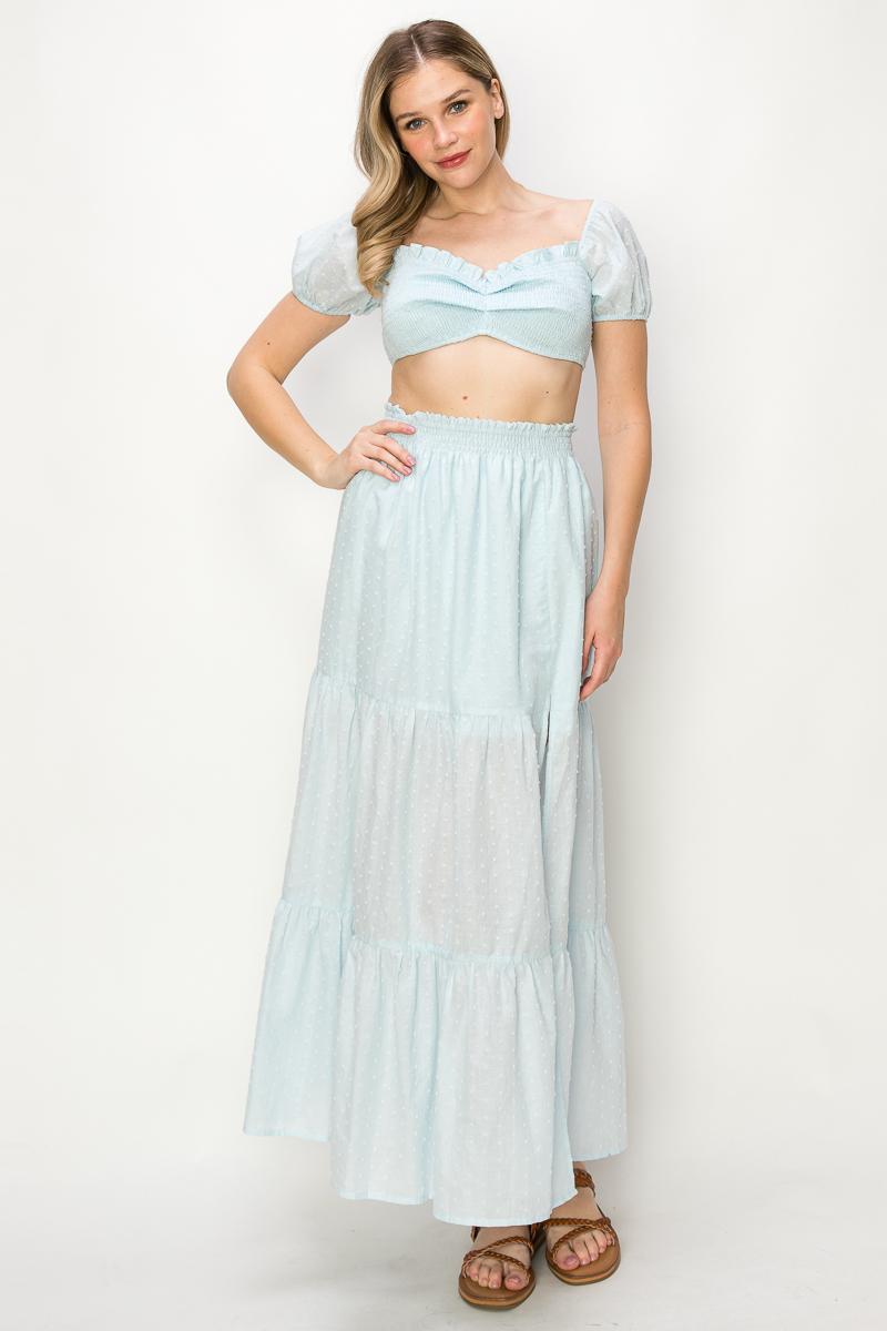 MTB1094 - Off shoulder crop top and maxi skirt set image