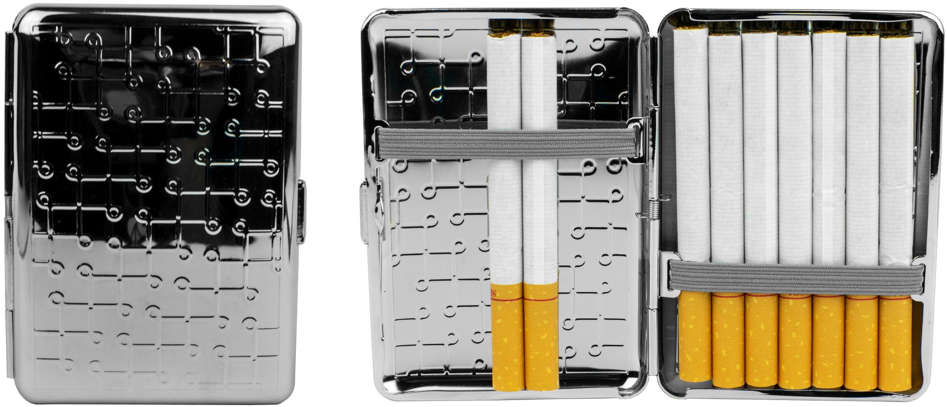 Metal-Plated Compact 84mm Cigarette Case With Elastic Bands (Silver Loops) image
