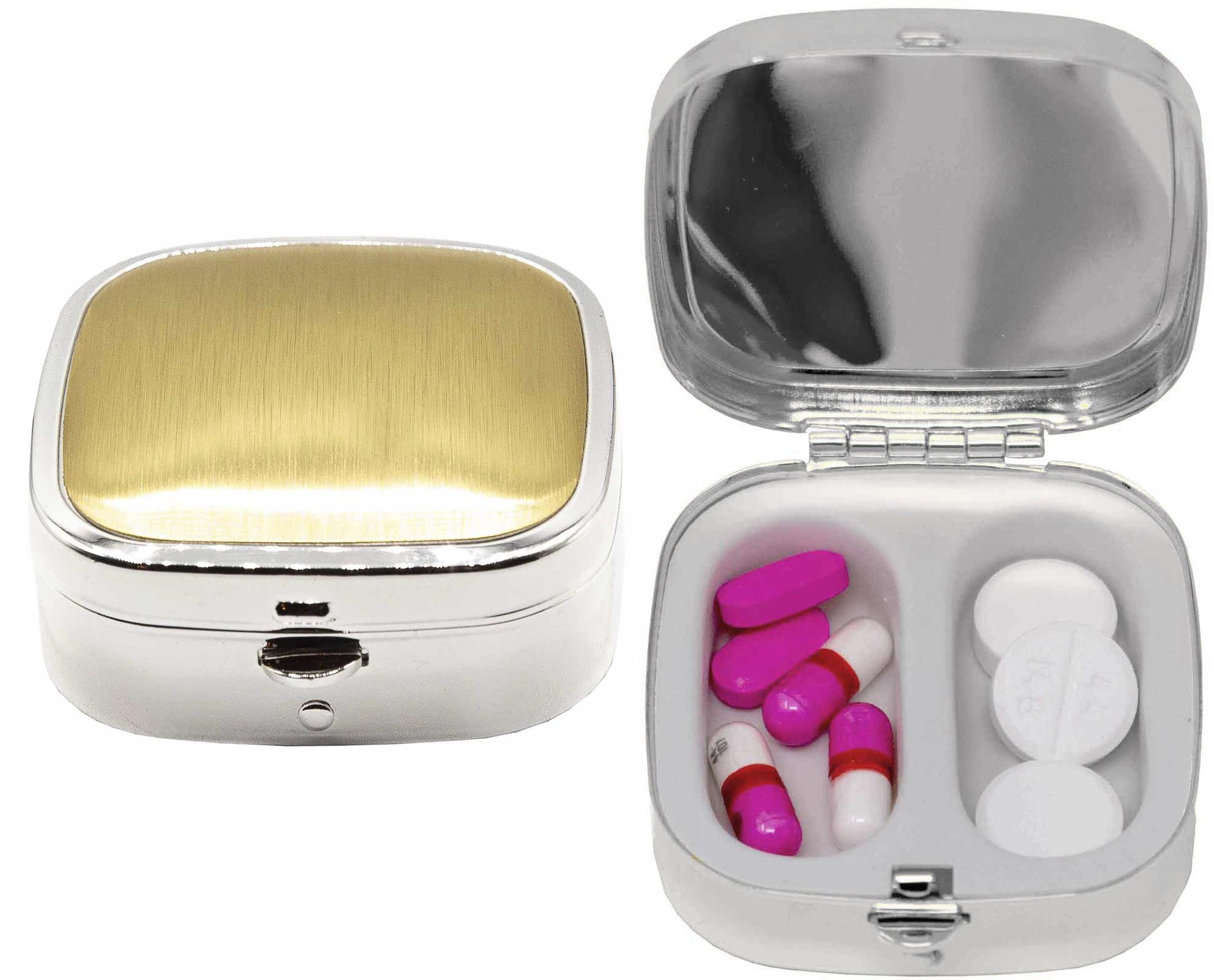 Square-Shaped Pill Boxes With 2 Compartments (Brushed Gold/Silver) image