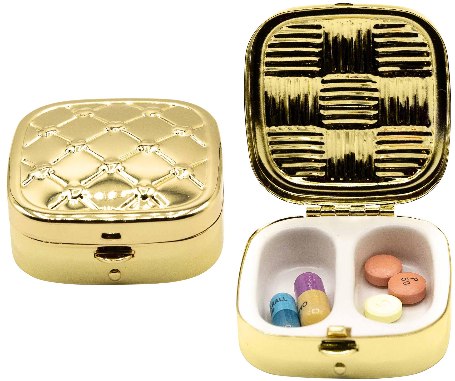 Square-Shaped Pill Boxes With 2 Compartments (Gold Lattice) image