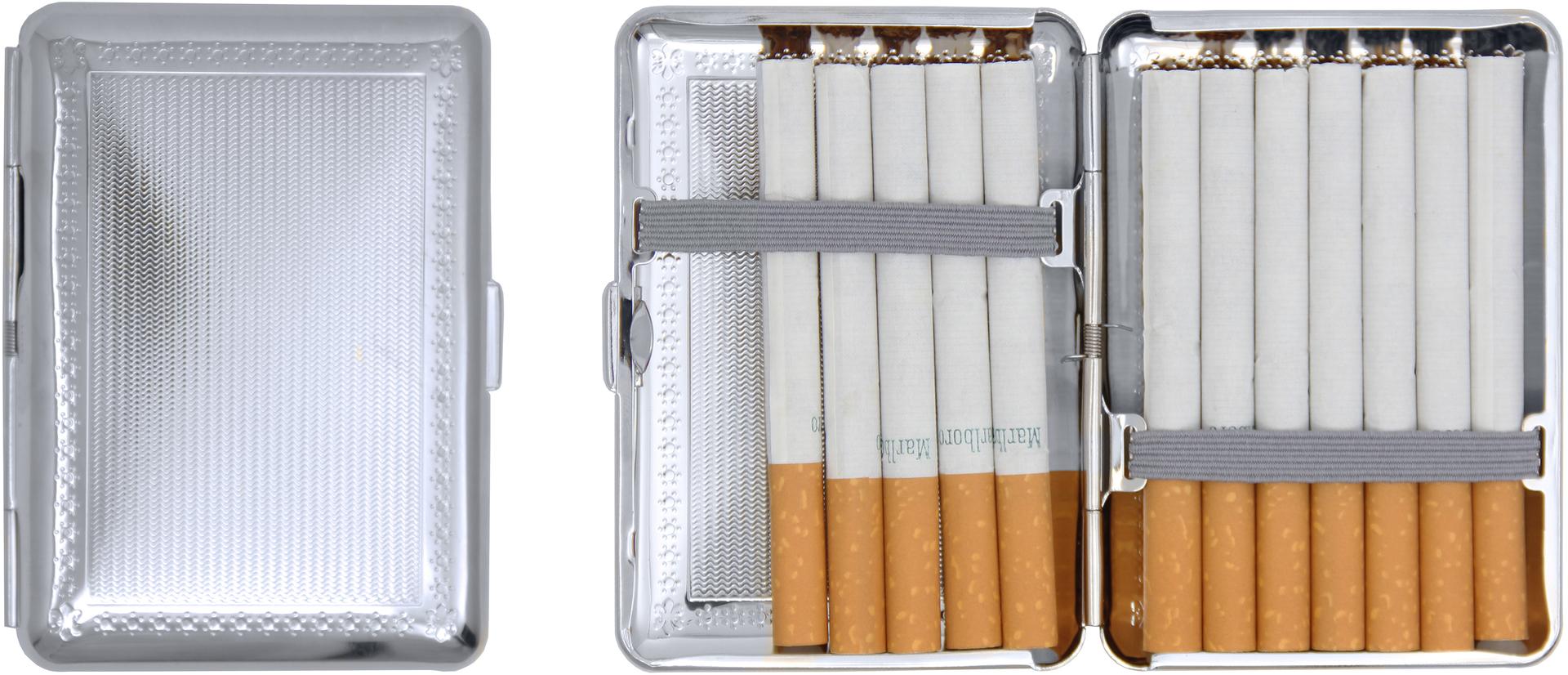 Metal-Plated Compact 84mm Cigarette Case With Elastic Bands (Silver Sun Border) image