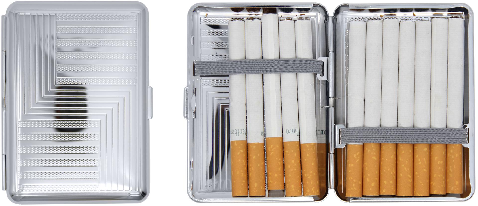 Metal-Plated Compact 84mm Cigarette Case With Elastic Bands (Silver Waves) image