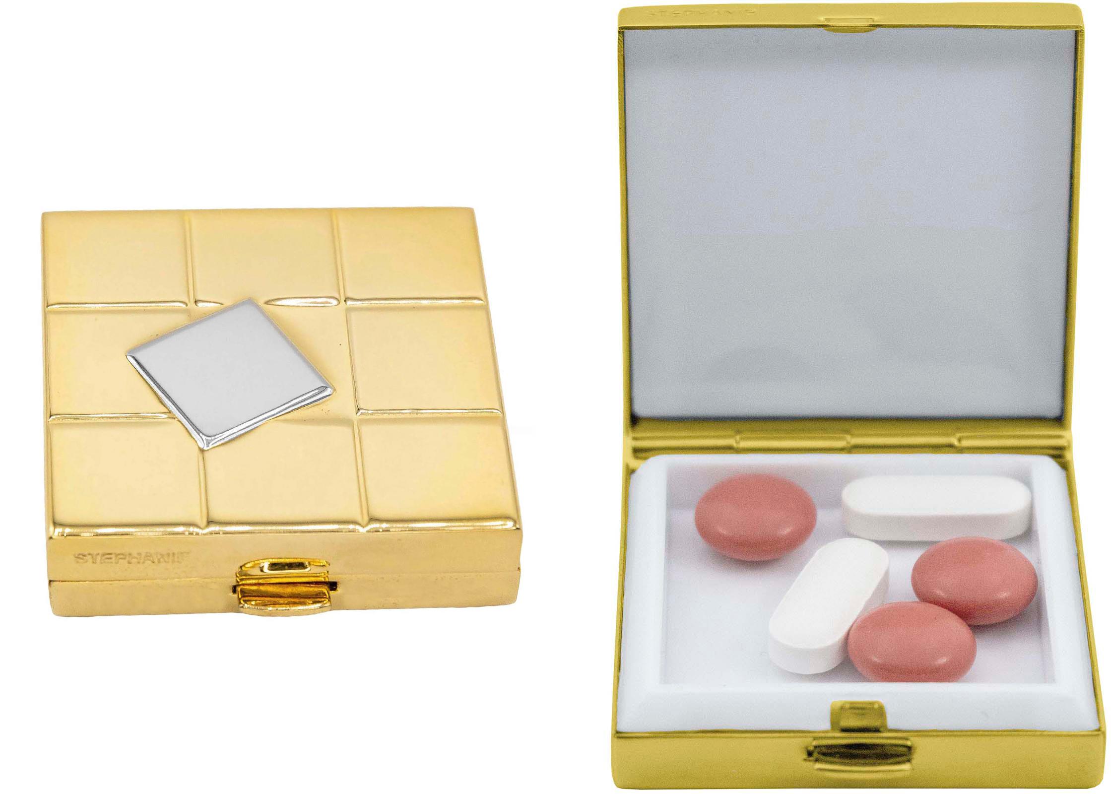 Square-Shaped Pill Boxes With 1 Compartment (Gold & Silver Grid) image