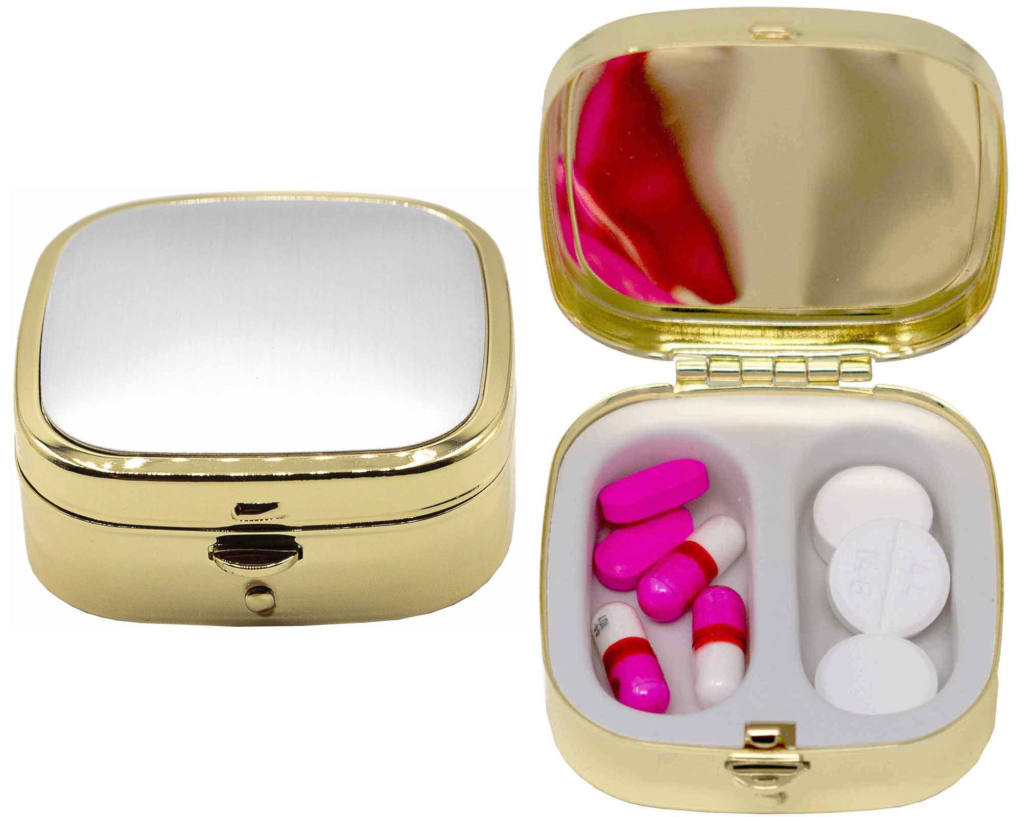 Square-Shaped Pill Boxes With 2 Compartments (Brushed Silver/Gold) image