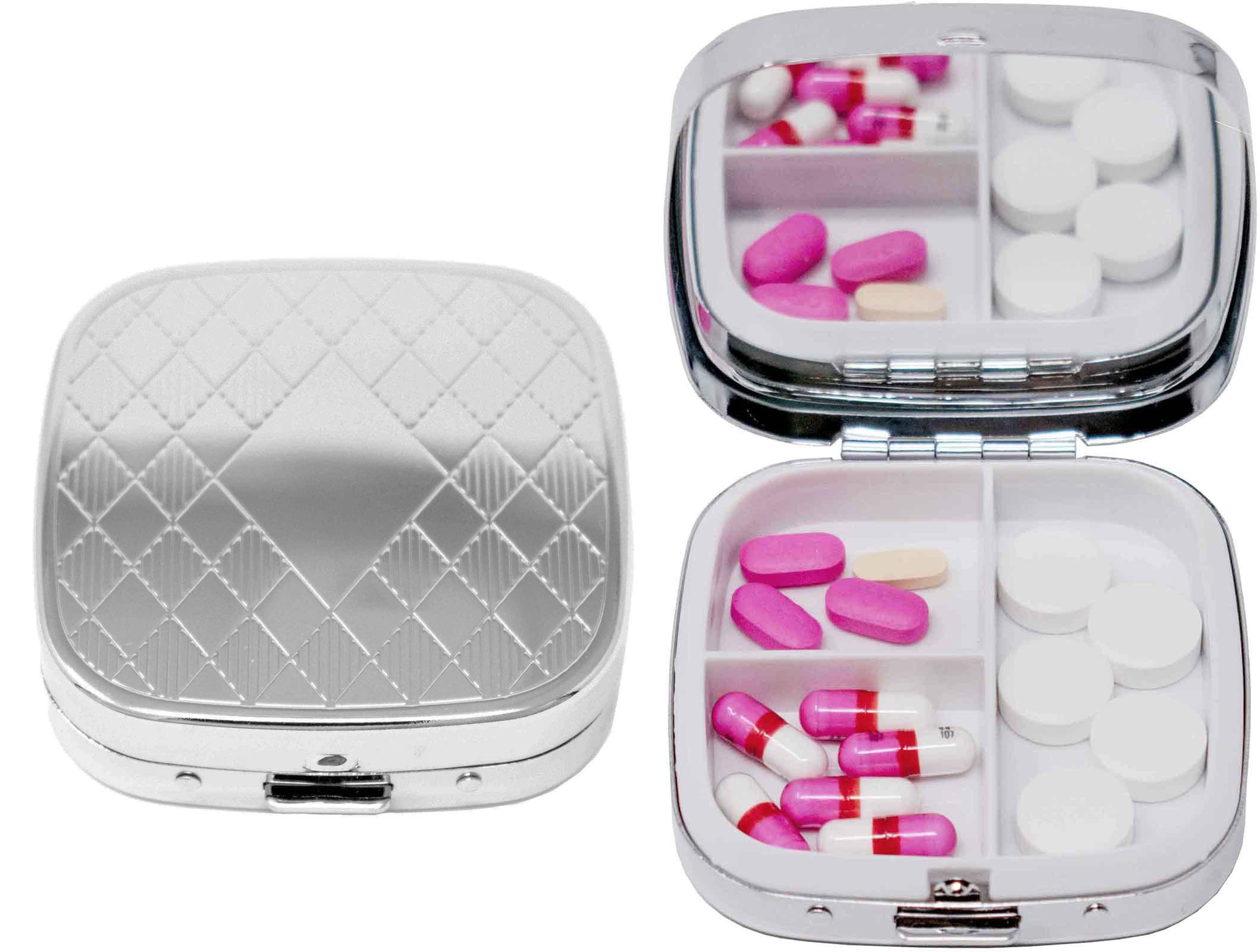 Square-Shaped Pill Boxes With Mirror (Silver Diamond Pattern) image