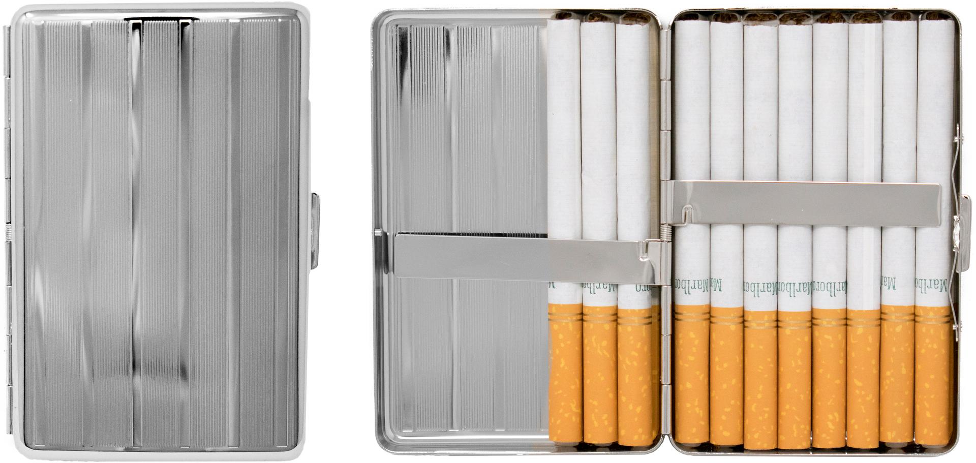 Metal-Plated Compact 100mm Cigarette Case (Silver Lines) image