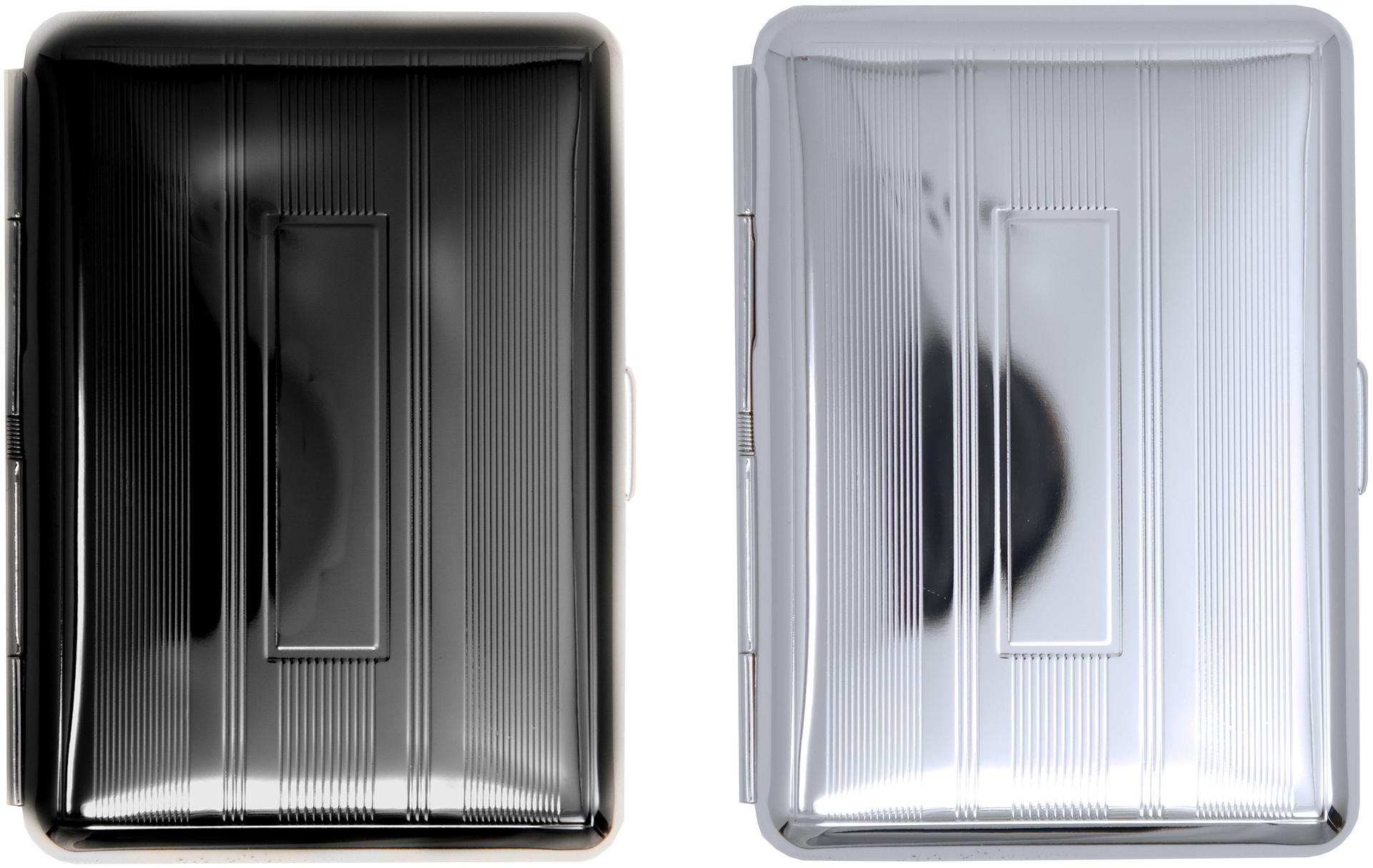 Metal-Plated Lined Pattern Compact 84mm Cigarette Case With Elastic Bands image