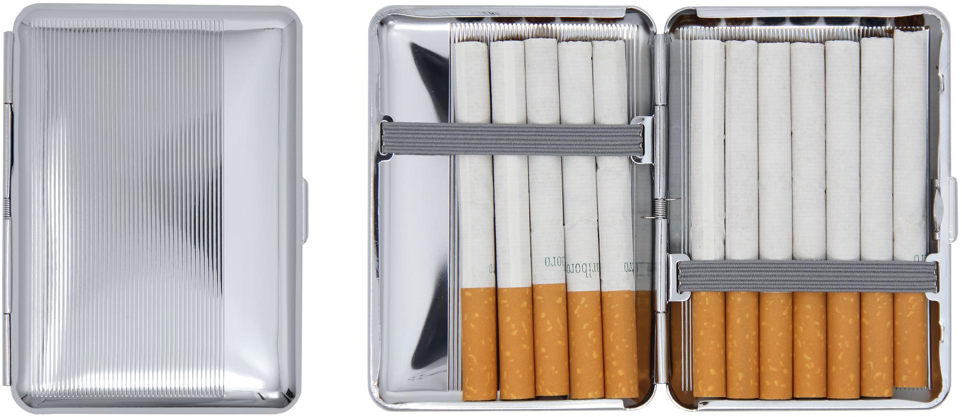 Metal-Plated Compact 84mm Cigarette Case With Elastic Bands (Silver Stripes) image