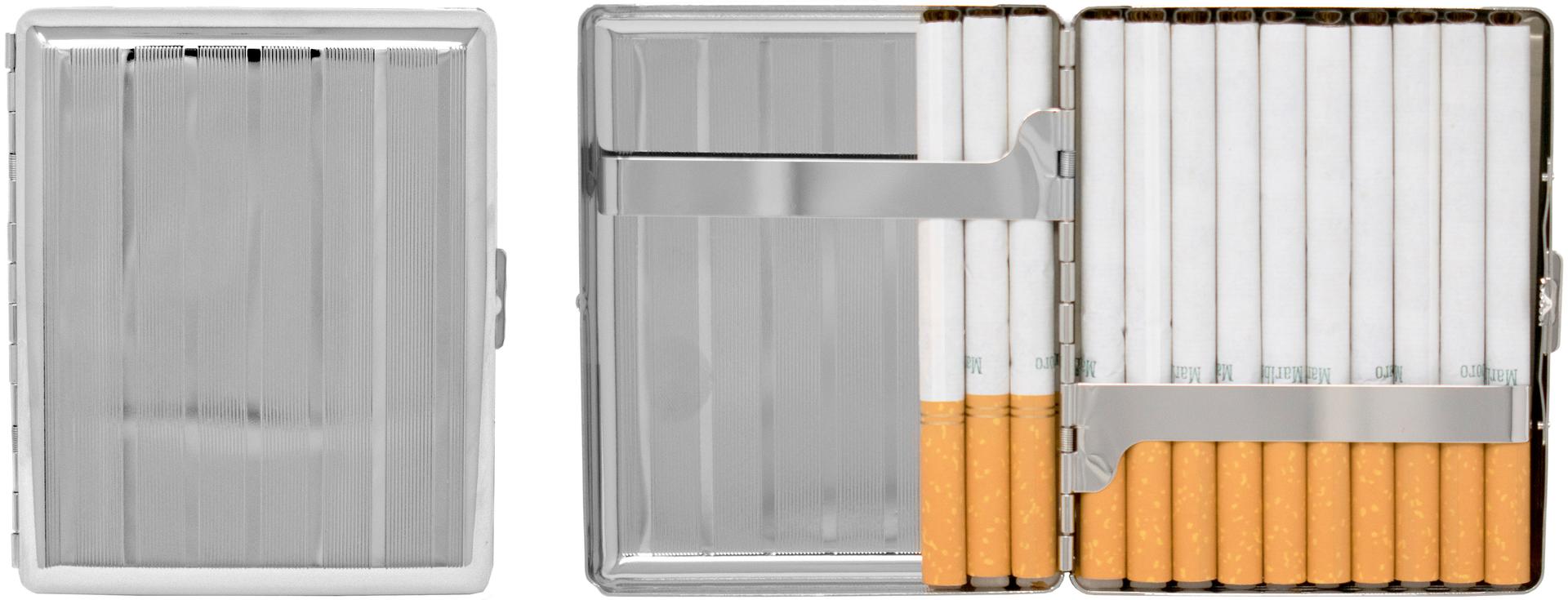 Metal-Plated 100mm Cigarette Case (Silver Stripes) image