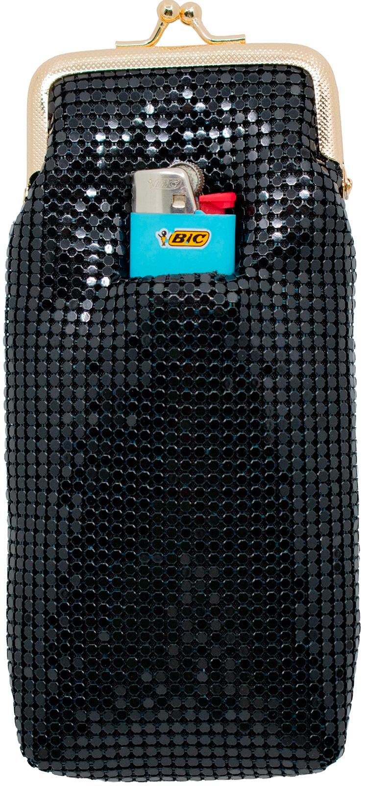 Metallic Mesh Long Cigarette Purse With Lighter Pocket (3mm, Black) image