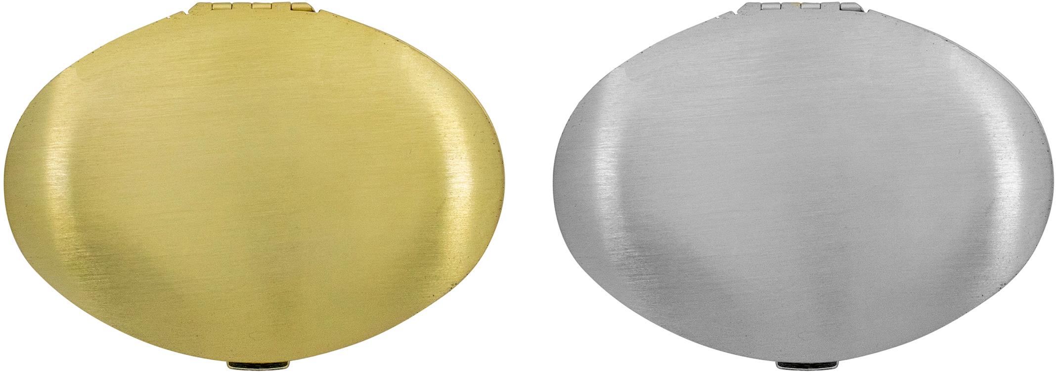 Double Sided Oval Compact Mirror With Brushed Metal Finish image