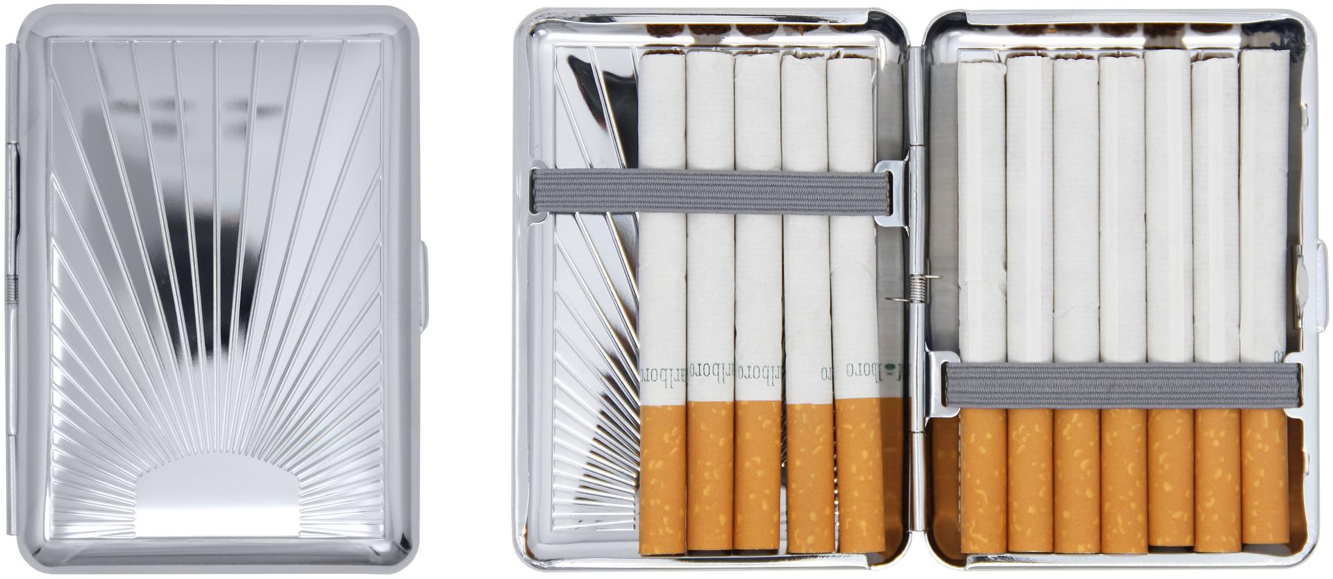 Metal-Plated Compact 84mm Cigarette Case With Elastic Bands (Silver Sunrise) image