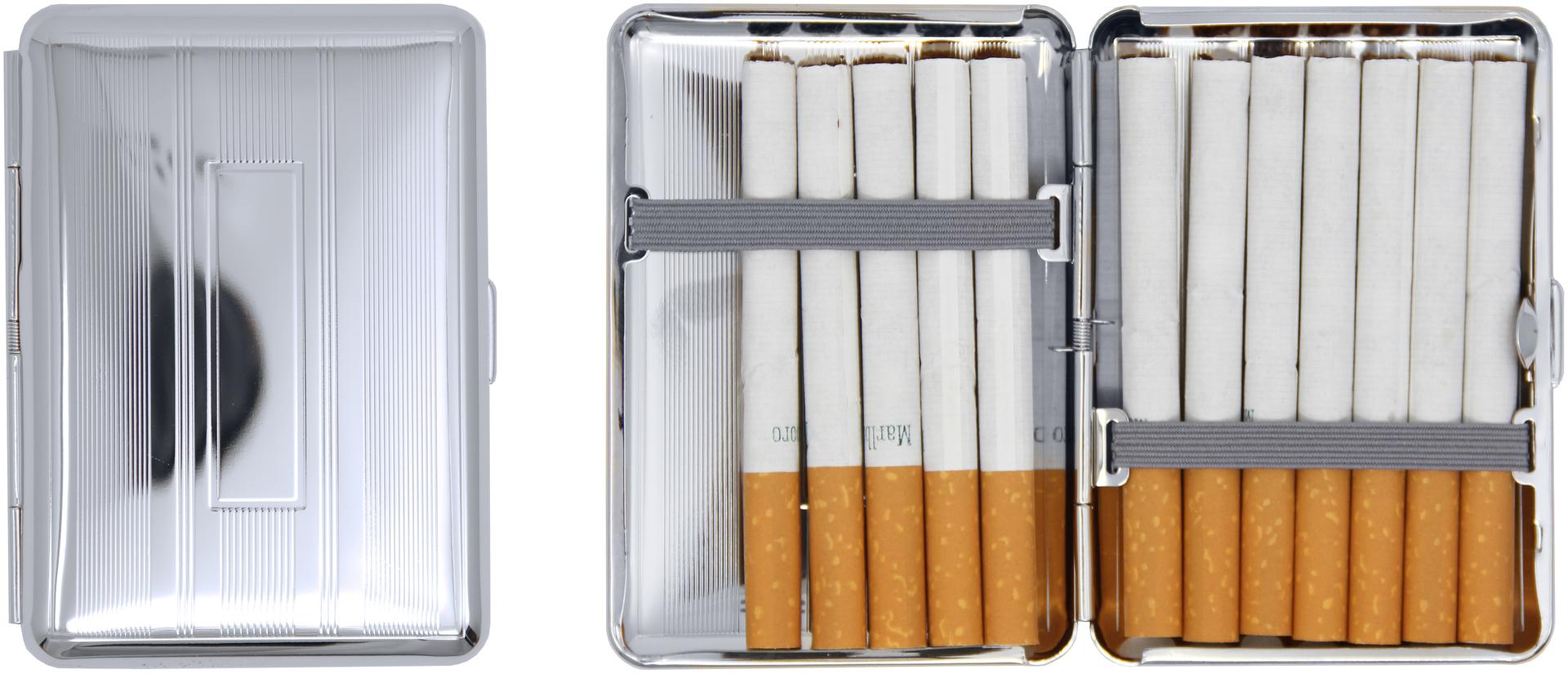 Metal-Plated Compact 84mm Cigarette Case With Elastic Bands (Silver Lines) image