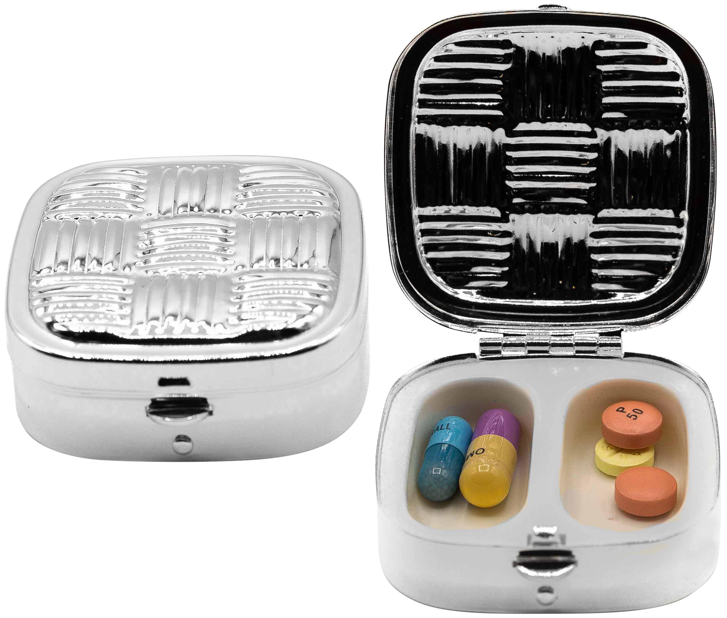 Square-Shaped Pill Boxes With 2 Compartments (Silver Checker) image