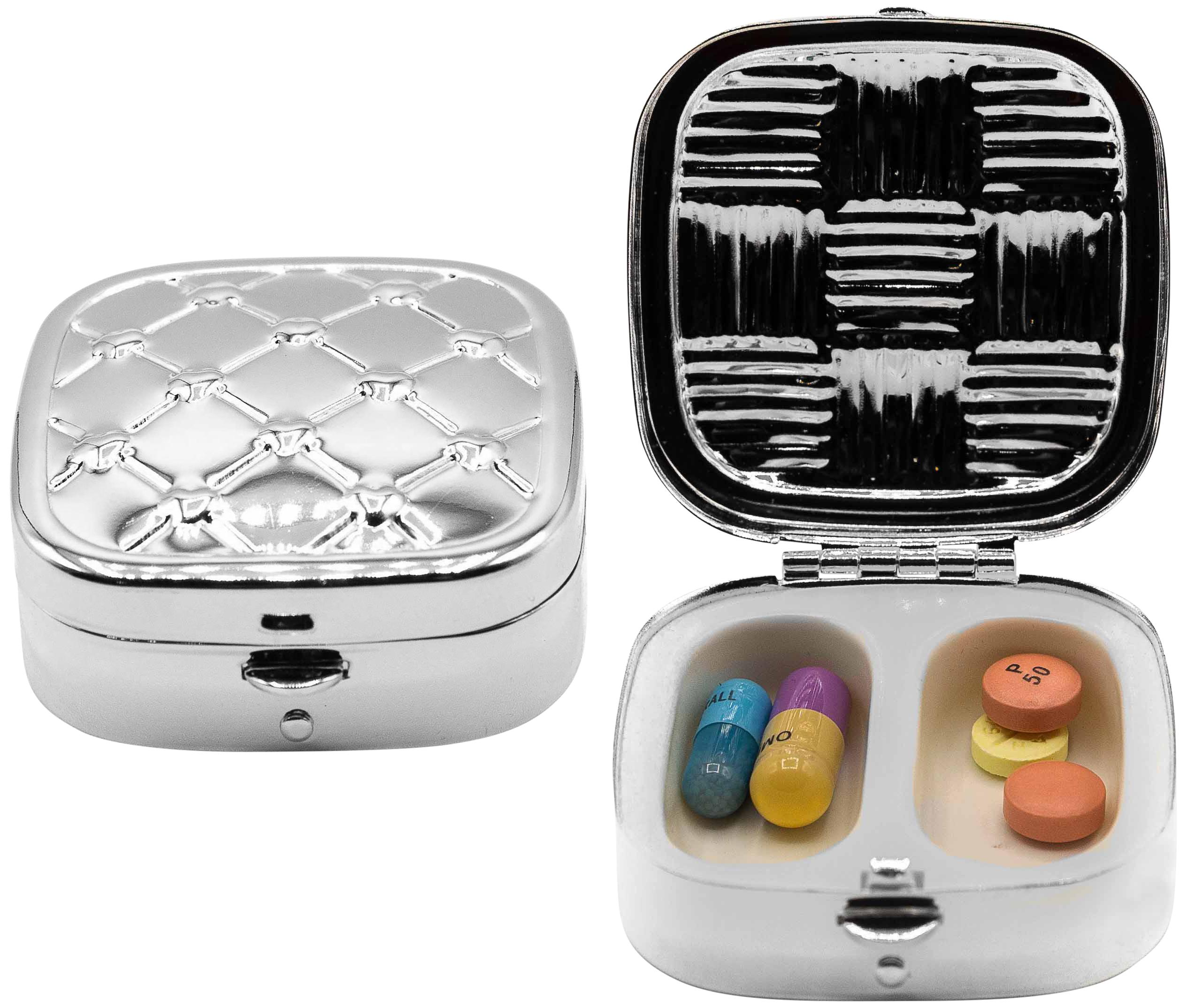Square-Shaped Pill Boxes With 2 Compartments (Silver Lattice) image