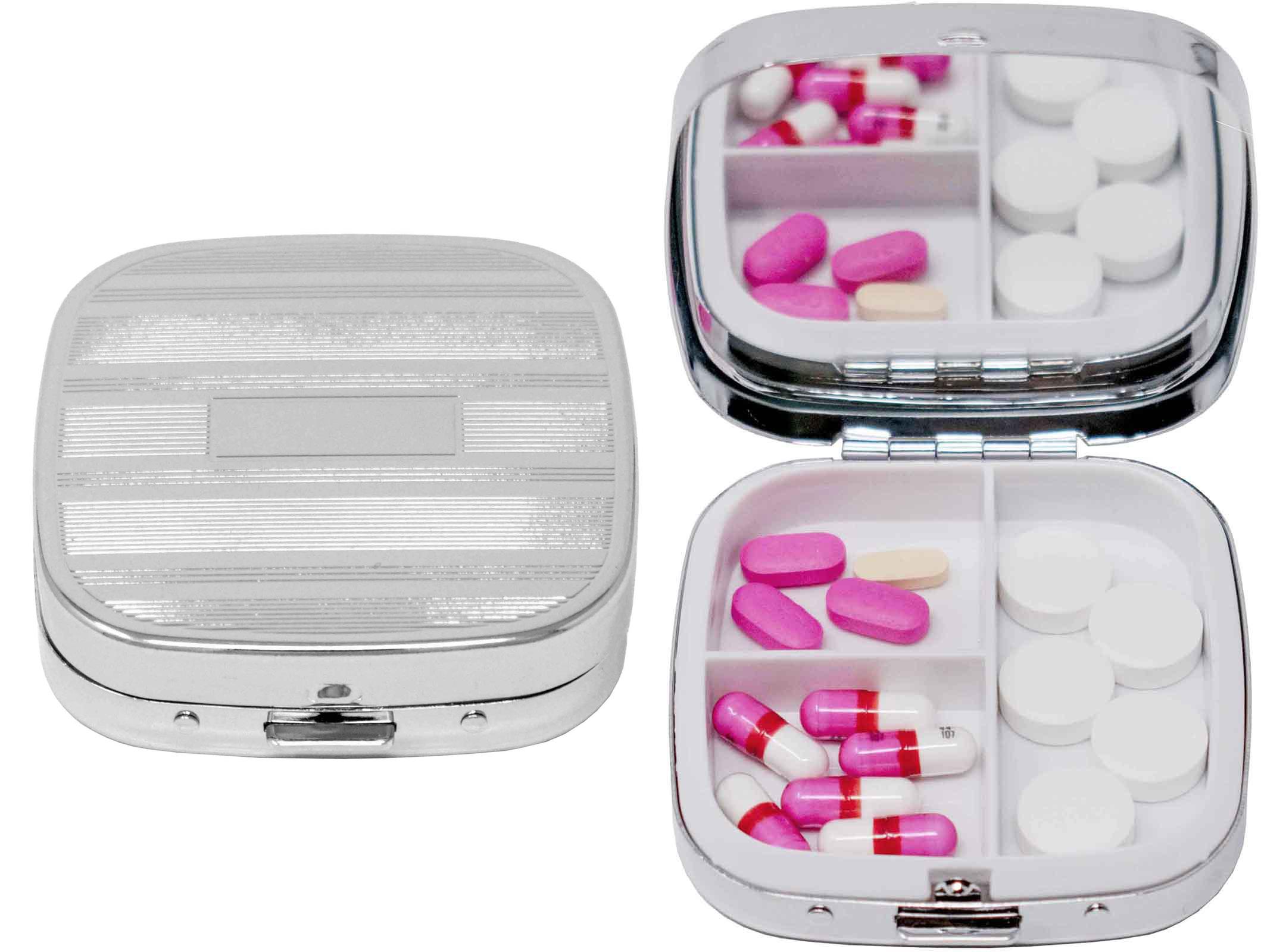 Square-Shaped Pill Boxes With Mirror (Silver Lines) image
