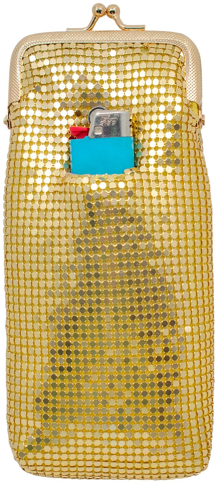Metallic Mesh Long Cigarette Purse With Lighter Pocket (3mm, Gold) image