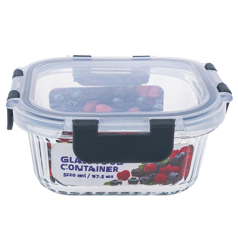 Glass Food Container, 520ml/17.5oz, Black Trim, Secure Lid image