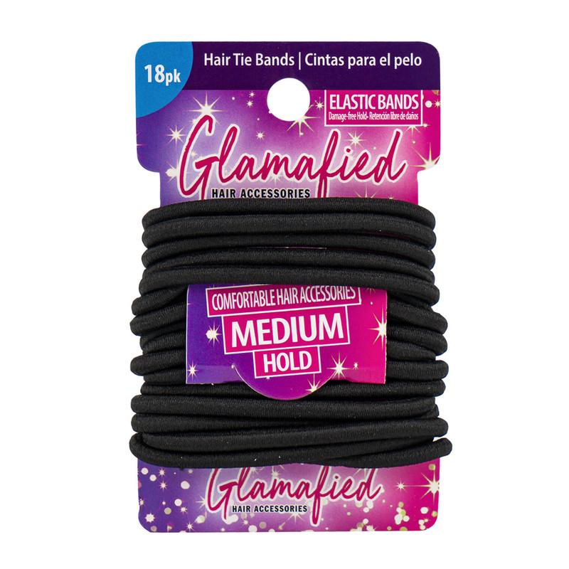 Glamafied Medium Hold Hair Tie Bands, 18 Pack, Black